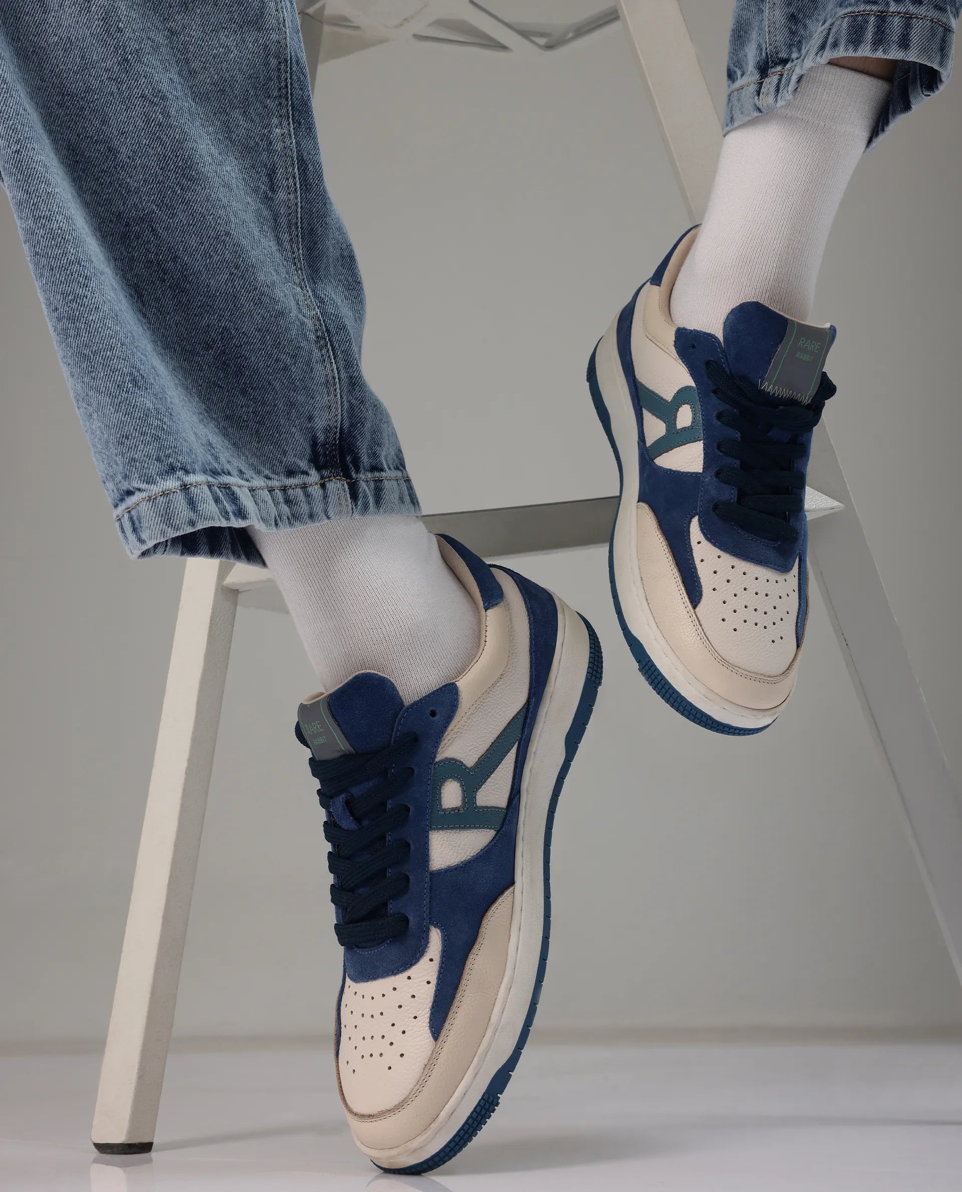 Re Rabbit Shoes Rare Rabbit Men's Parallax Teal / Beige Plain Shoes - The House Of Rare